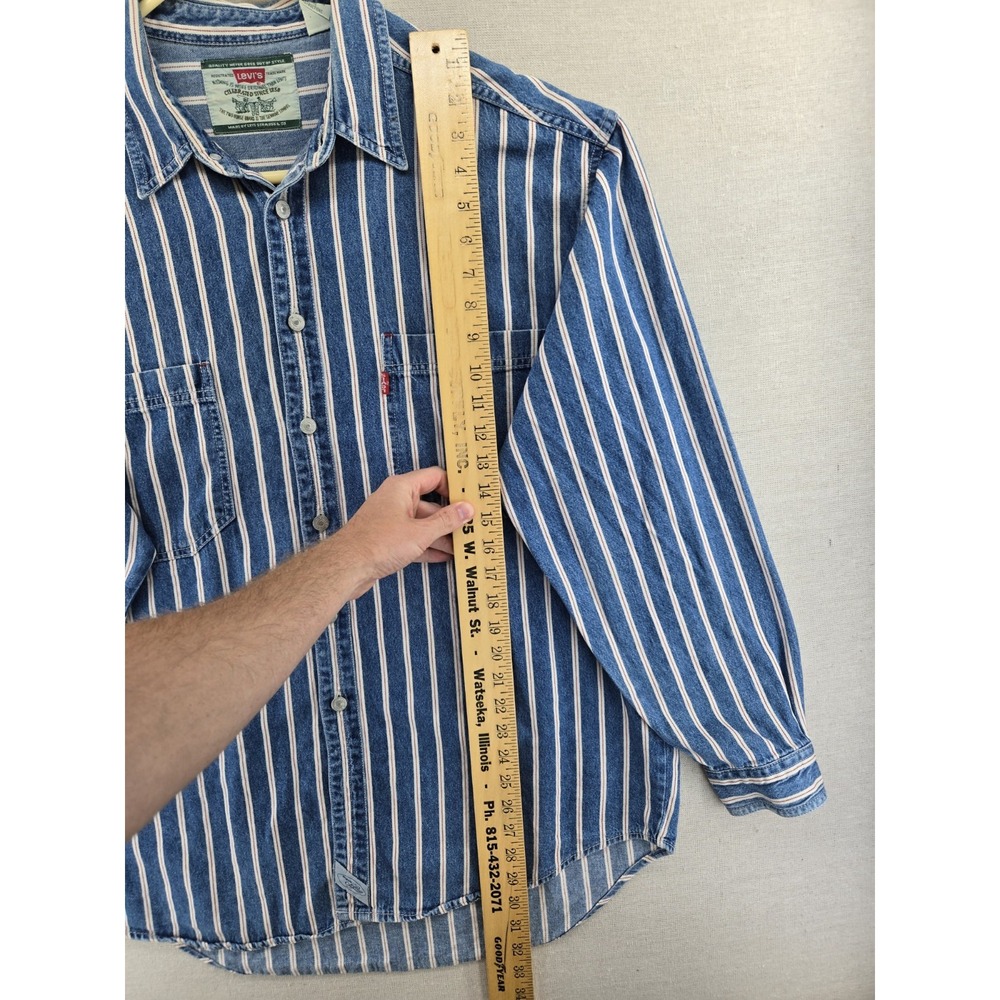 Vtg Levis Shirt Men Large Stripe Redline "Selvedge" Metal Button Denim - Picture 7 of 8